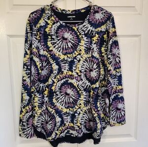 LANDS' END SUNSHINE READY "SPIN ART" STYLE NAVY/MULTI STRETCH TUNIC WOMENS L/P